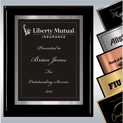 Black Piano Finish Wood Plaque w/Choice of Double Engraved Plate (9" x 12")