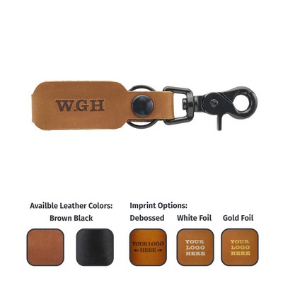 Full-Grain Leather Belt Loop Keychain w/Zinc Scissor Clip-Made in USA