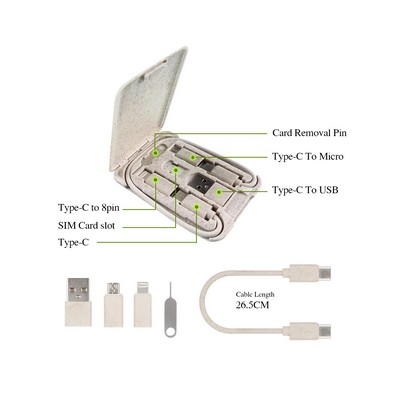 Eco-Friendly 6 In 1 Charging Cable Kit Wheat Straw