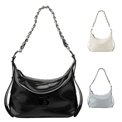 Genuine Leather Clutch Shoulder Tote Bag with Chain