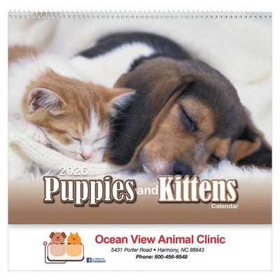 Puppies & Kittens Wall Calendar: 2026 Spiral Bound