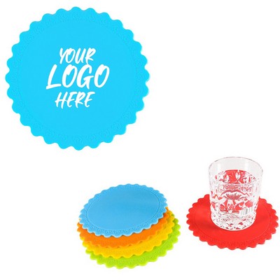 5 1/2" Silicone Coaster with Rose flower Decor