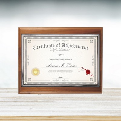10.5" x 13" Genuine Walnut Finish W/Certificate Frame