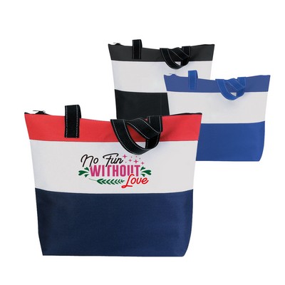 600D Carrying Handles Zippered Stripes Tote Bag