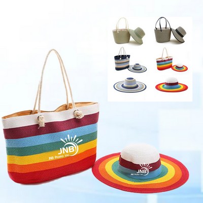Sun Straw Hat & Bag Ensemble