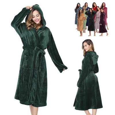 Flannel Hooded Kimono Bath Robe Gown