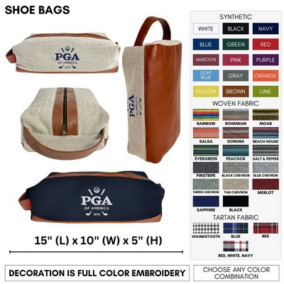 Leather and Woven Cotton Shoe Bag Your Logo Embroidered