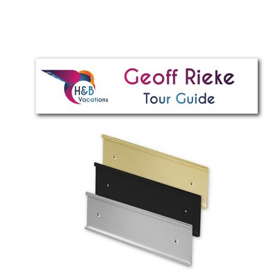 White Name Plate With Aluminum Wall Sign Holder -Uv Print On Plastic - 2X8