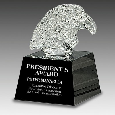 5.75" Clear Crystal Eagle Head on Black Pedestal Base
