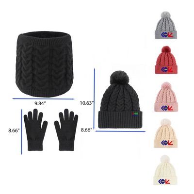 Winter Beanie Hats Touchscreen Gloves Neck Scarf Set