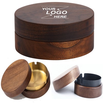 Windproof Wooden Stainless Steel Ashtray with Lid