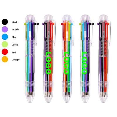 6-in-1 Multicolor Transparent Barrel Retractable Ballpoint Pens