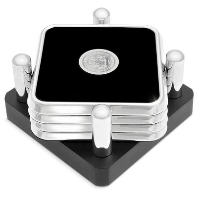 Four Square Silver Coaster Set W/ Silver Medallion