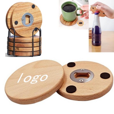 Wooden Coaster Set With Bottle Opener