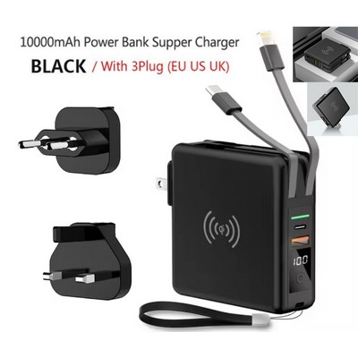 Super Fast Charging 4 In 1 10000mah Wireless Travel Power Bank with Adapter