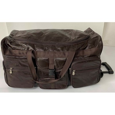 ROLLING 25" Brown Leather Travel Bag Luggage w/ HEAVY DUTY WHEELS & TELESCOPING HANDLE