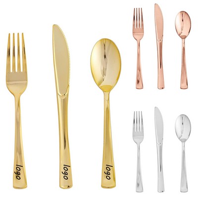 Gold - Finished Heavy-Duty Plastic Silverware Set