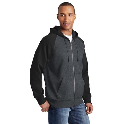 Sport-Tek Raglan Colorblock Full-Zip Hooded Fleece Jacket.