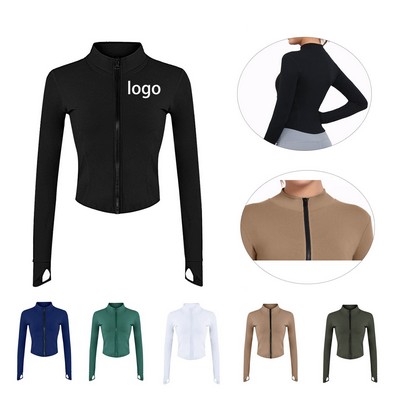 Women's Fitness Blazer Long Sleeved Yoga Zipper Jacket