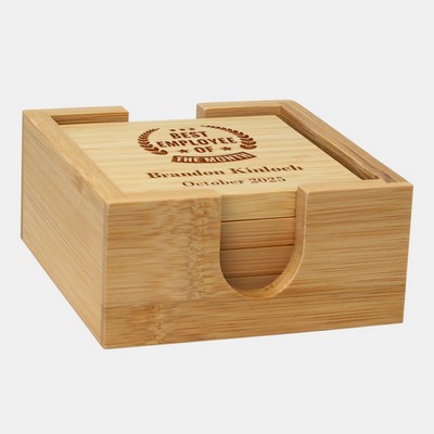 Square Bamboo Coaster with Holder 4pc Set