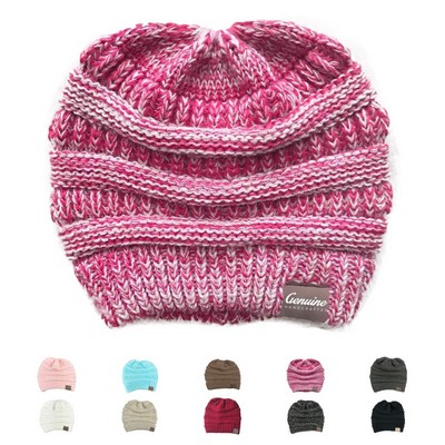 Ribbed Ponytail Messy Bun Beanie Hat