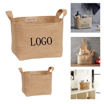 Foldable Burlap Linen Toy Basket