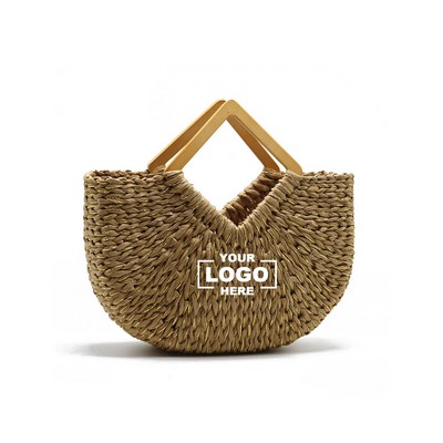 Wooden Handle Woven Tote