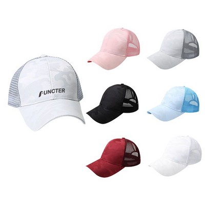 Women Ponytail Embroidered Trucker Cap