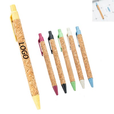 Cork & Recycled Wheat Straw Retractable Ballpoint Pens