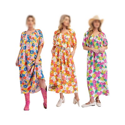 Flowy V-Neck Printed Maxi Dress