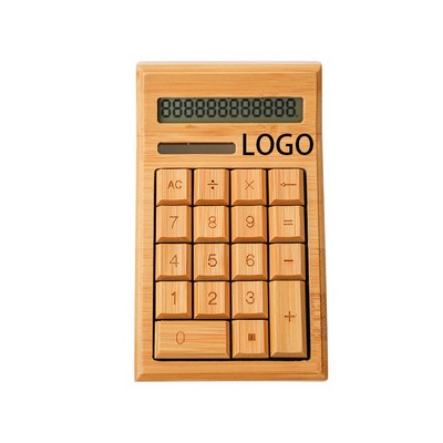 12-Digit Wooden Bamboo Solar-Powered Calculator