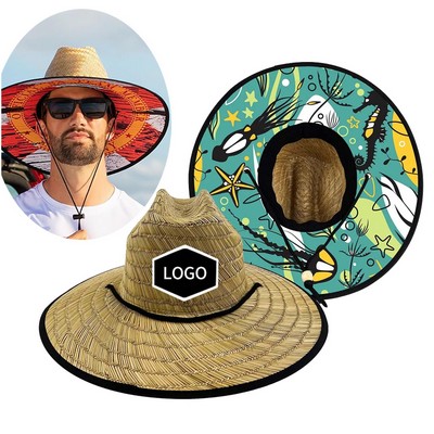 Full Color Costom Natural Straw Lifeguard Hat