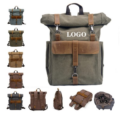 Classic Leather-Accented Canvas Backpack