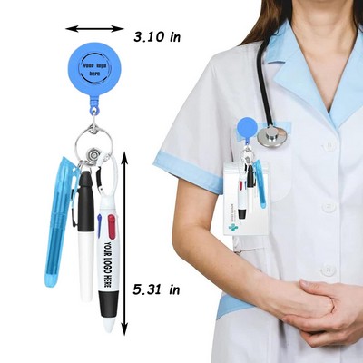 Retractable Nurse Pen Keychain Set w/ Multicolor Pens