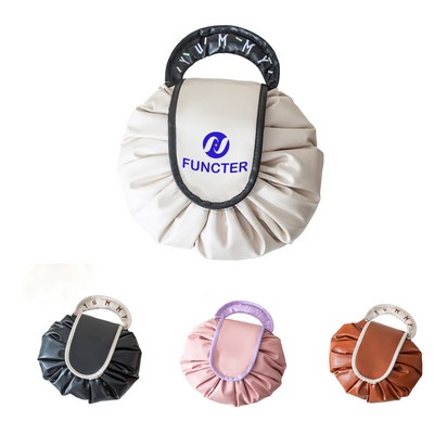Portable PU Carry By Hand Pull The Rope Organizer Bag Makeup Bag