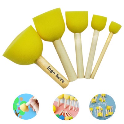Wooden-Handle Round Mushroom-Shaped Sponge Paintbrush