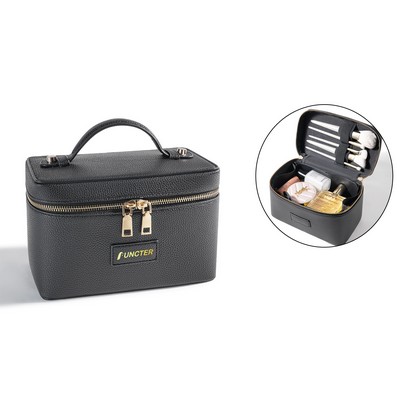 Portable PU Leather Cosmetic Bag Handle Cosmetic Case Travel Makeup Bag