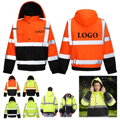 High-Visibility Class 3 Safety Bomber Jacket with 2" Reflective Color Blocking