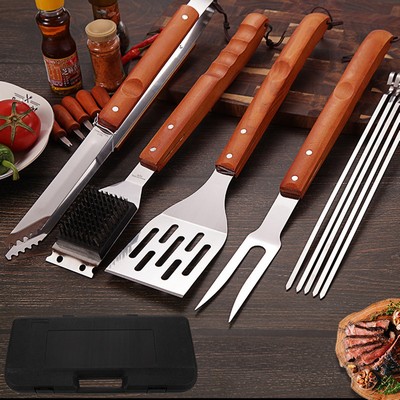 Wooden Handle BBQ Tool Set 17-Piece