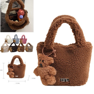 Plush Bear Pendant Shoulder Bag