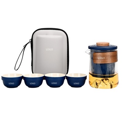 4-Cup Ceramic Tea Set W/ Glass Teapot