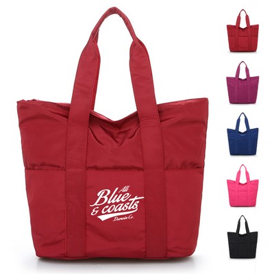 Water-Resistant Nylon Tote Bag with Multiple Compartment