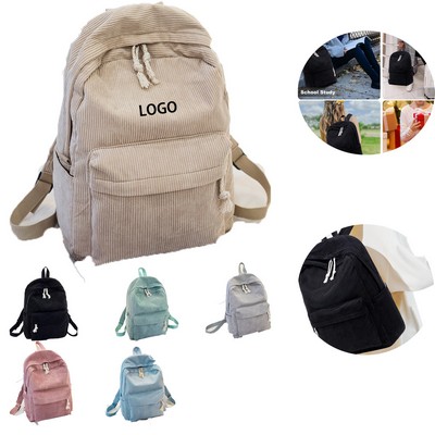 Corduroy School Backpack Teens Laptop Lightweight