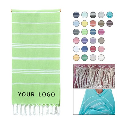 Striped Beach Towel With Fringe Edge 39.4 X 70.9