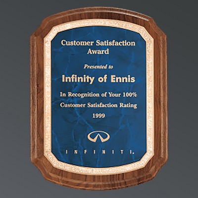 Genuine American Walnut Scalloped Plaque, Sapphire Marble Plate w/Florentine, Medium (8"x10-1/2")