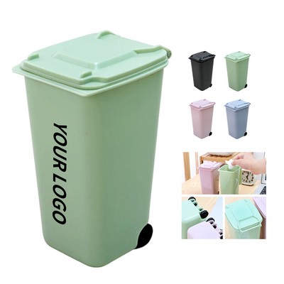 PP Plastic Mini Trash Bin Shaped Pen Holder With Lid