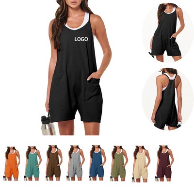 Womens Loose Rompers Sleeveless Beach Overalls Jumpsuit