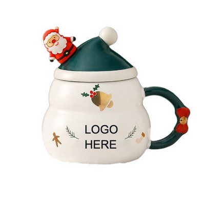 16 Oz. Ceramic Mug Christmas Cup with Lid and Spoon