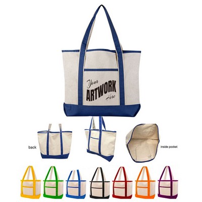 Two Tones 12 OZ Canvas Boat Tote Bag With Front And Inside Pocket