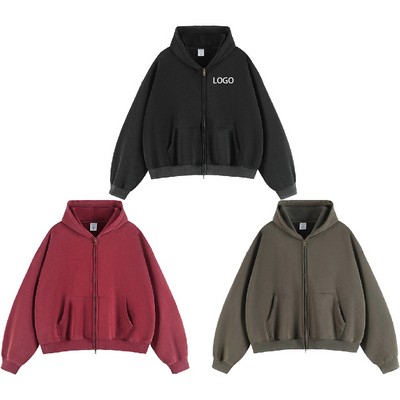 380G Heavyweight Fleece Fabric Double Zipper Hooded Sweatshirt